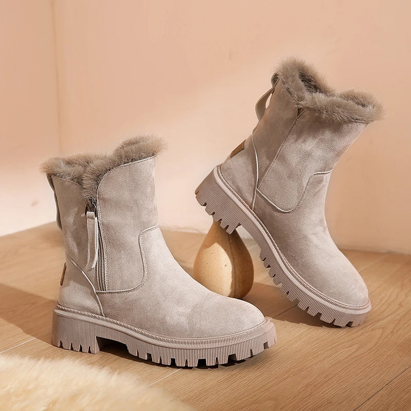 Women’s Winter Snow Boots – Warm Plush Lined Anti-Slip Suede Platform Boots