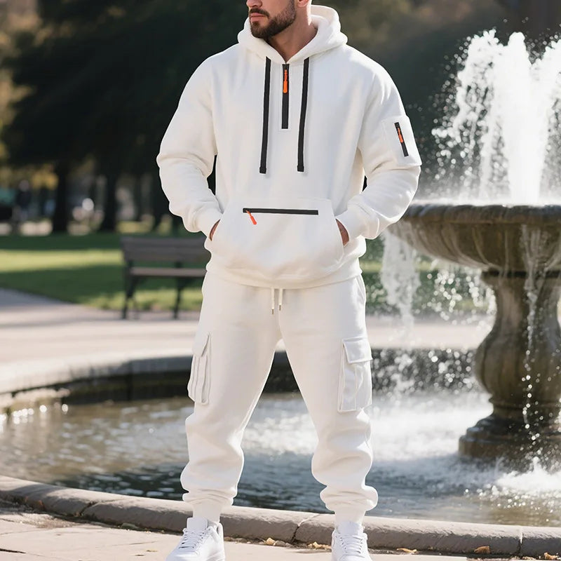 Men’s Fleece Sportswear Tracksuit – Hoodie + Multi-Pocket Joggers Set