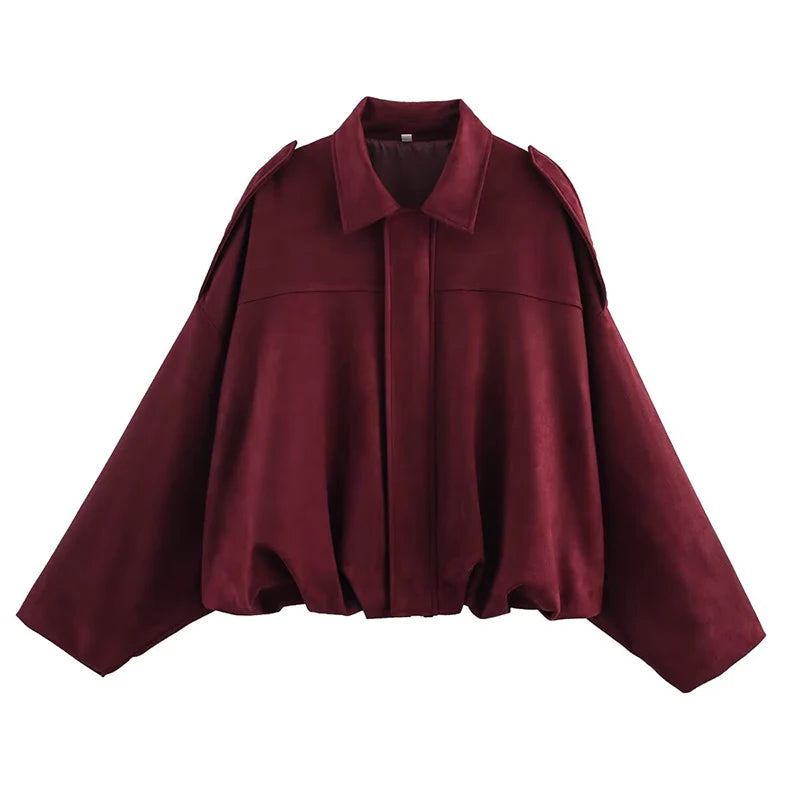 Women’s Oversized Vintage Bomber Jacket – Loose Chic Long-Sleeve Coat