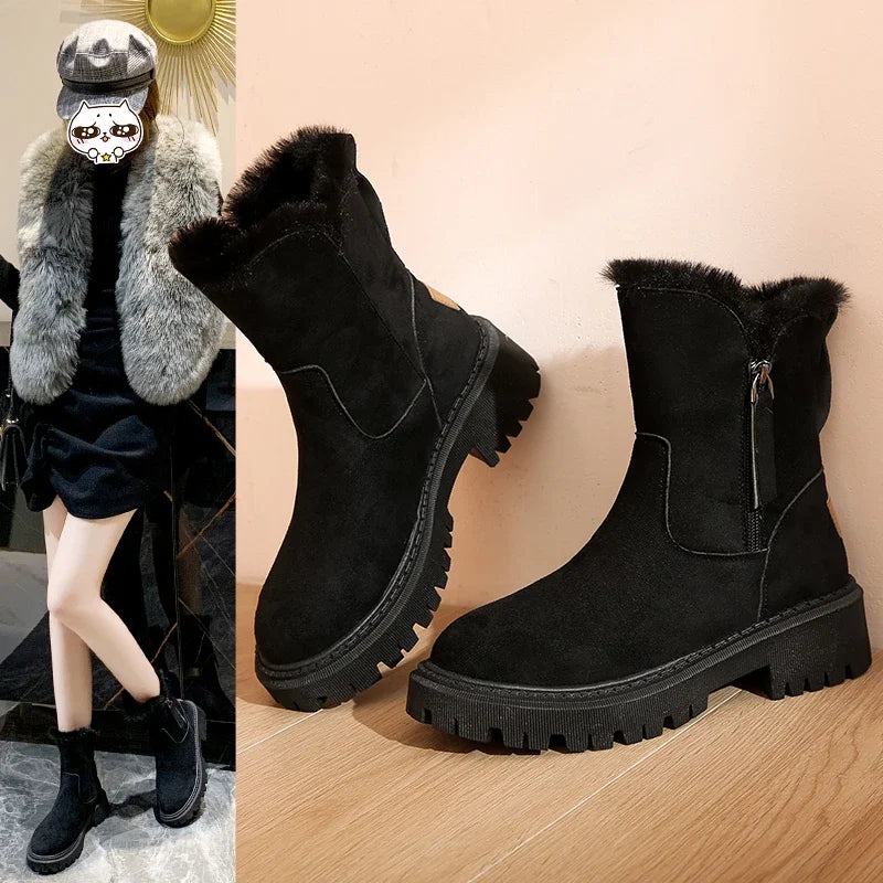 Women’s Winter Snow Boots – Warm Plush Lined Anti-Slip Suede Platform Boots