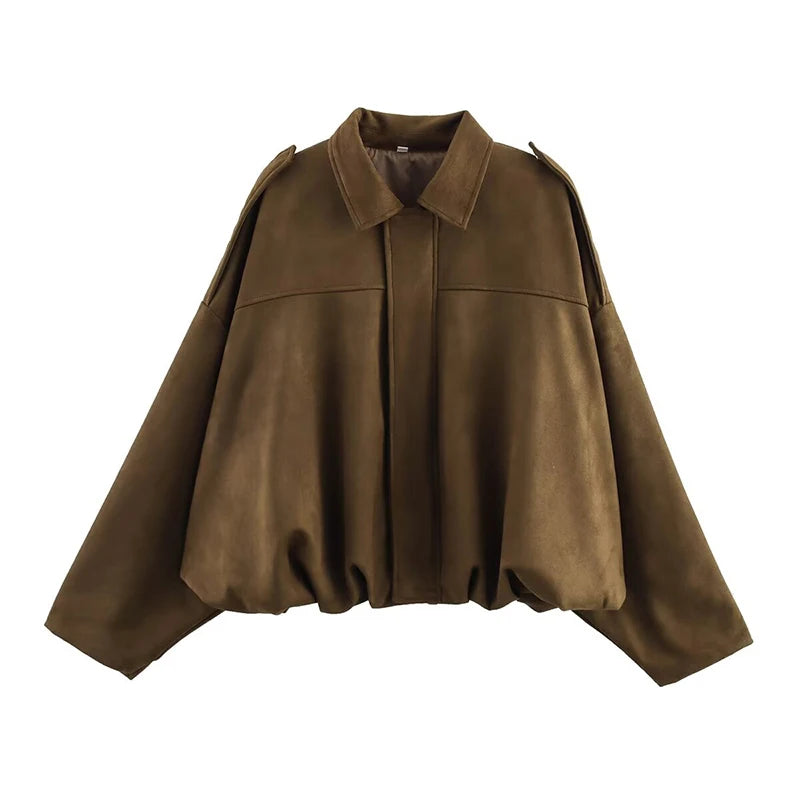Women’s Oversized Vintage Bomber Jacket – Loose Chic Long-Sleeve Coat