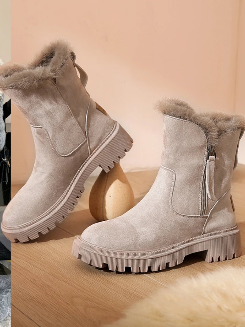 Women’s Winter Snow Boots – Warm Plush Lined Anti-Slip Suede Platform Boots