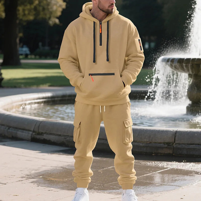 Men’s Fleece Sportswear Tracksuit – Hoodie + Multi-Pocket Joggers Set