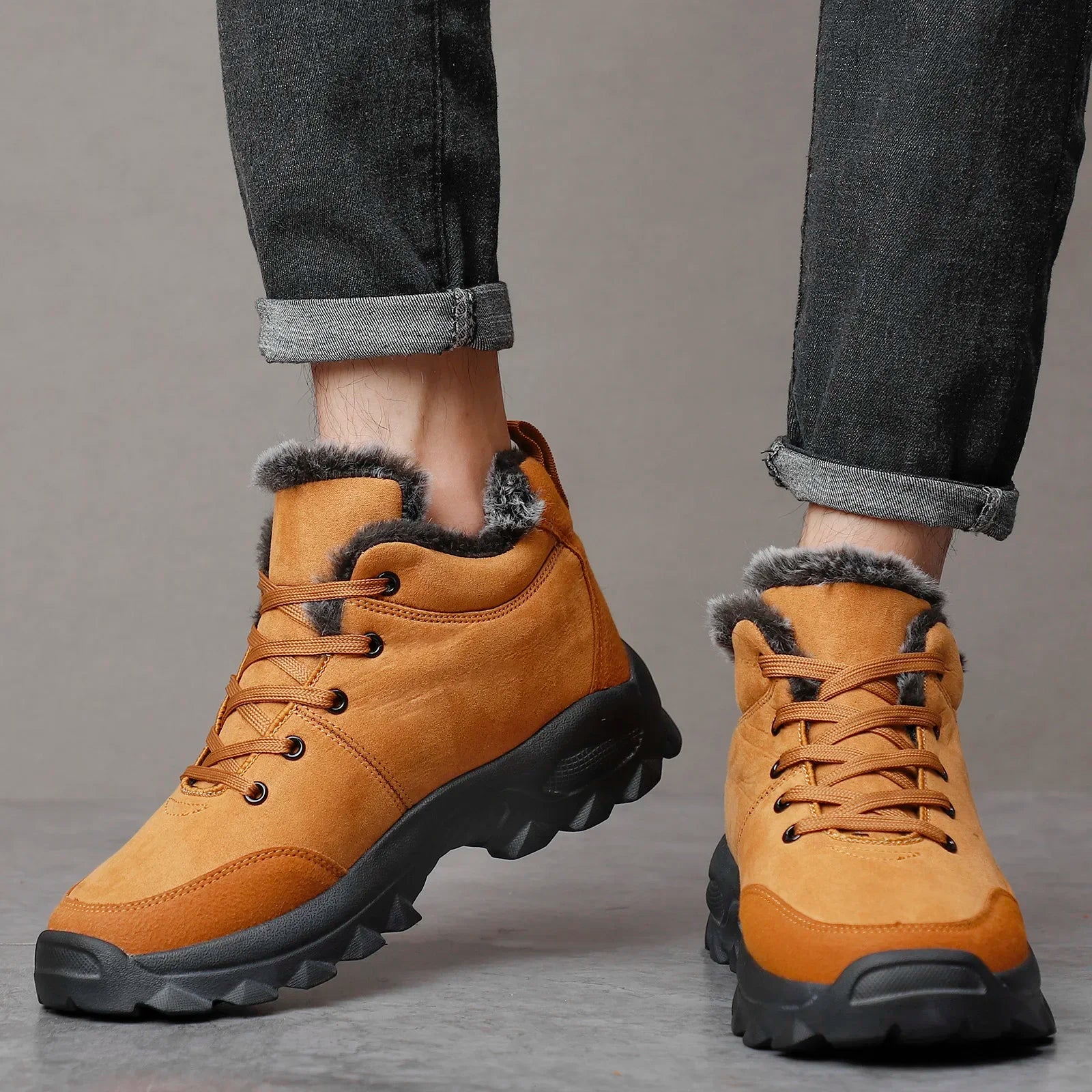 Men’s Winter Snow Boots – Warm Fur Lined Anti-Slip Outdoor Ankle Boots