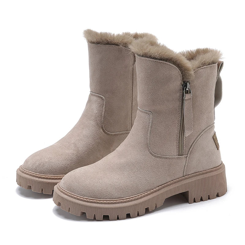Women’s Winter Snow Boots – Warm Plush Lined Anti-Slip Suede Platform Boots