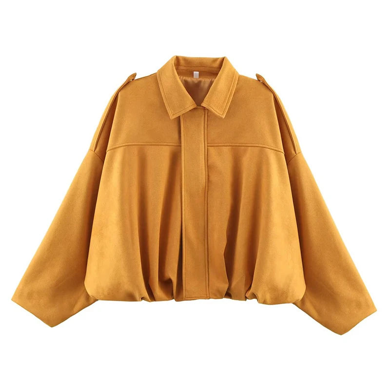 Women’s Oversized Vintage Bomber Jacket – Loose Chic Long-Sleeve Coat