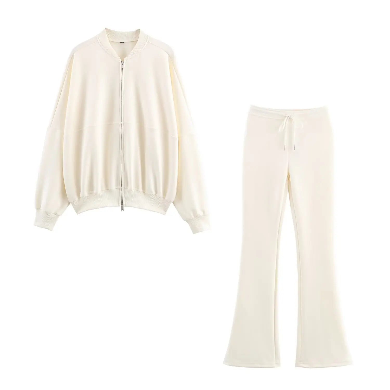 Women’s Casual Two-Piece Lounge Set – Bomber Jacket + Flared Trousers