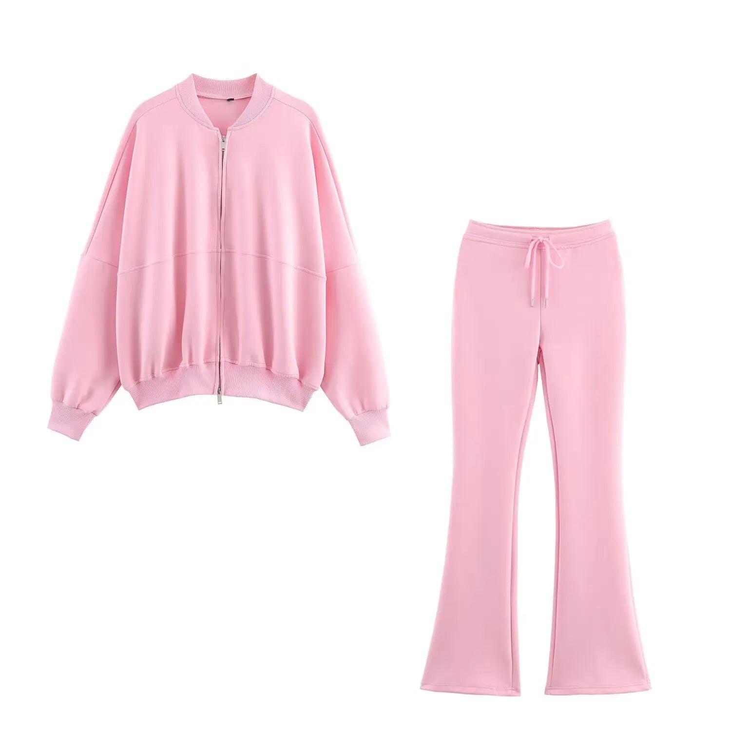 Women’s Casual Two-Piece Lounge Set – Bomber Jacket + Flared Trousers